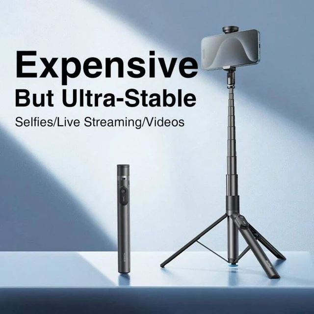 Alt view image 2 of 6 - Bks Extendable Aluminum Bluetooth Selfie Stick Tripod with Wireless Remote, 360 Rotation Phone Holder for iPhone and Android Smartphones