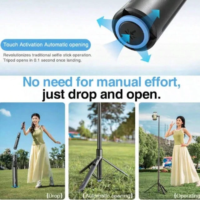 Alt view image 6 of 6 - Bks Extendable Aluminum Bluetooth Selfie Stick Tripod with Wireless Remote, 360 Rotation Phone Holder for iPhone and Android Smartphones