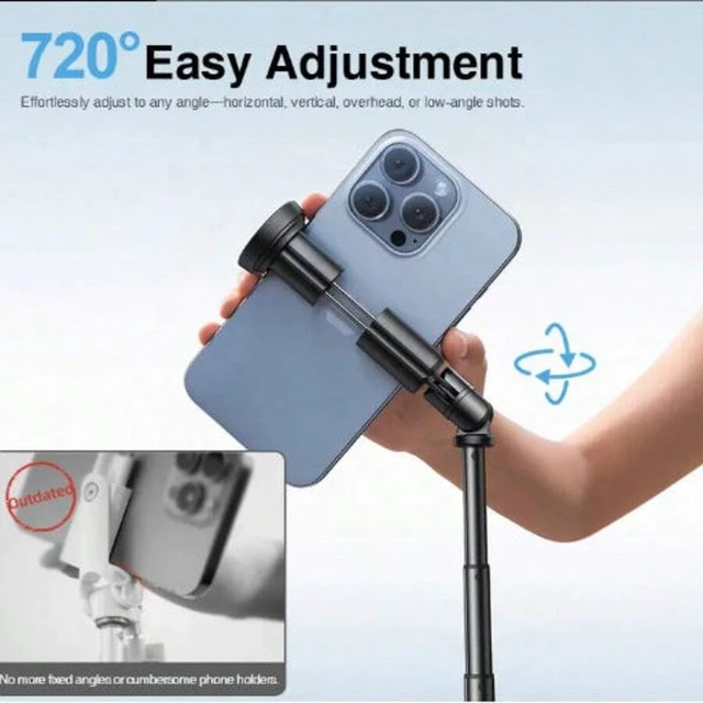 Alt view image 5 of 6 - Bks Extendable Aluminum Bluetooth Selfie Stick Tripod with Wireless Remote, 360 Rotation Phone Holder for iPhone and Android Smartphones