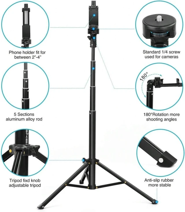 Alt view image 3 of 7 - Bks 52 Inch Extendable Selfie Stick Tripod Stand With Remote Control For iPhone Android Camera Video Recording Travel