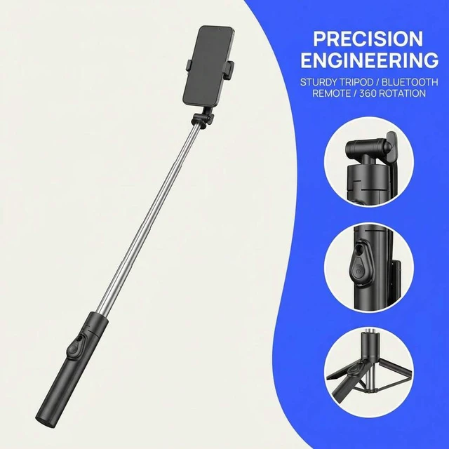 Alt view image 2 of 7 - Bks Selfie Stick Tripod, Extendable 1.1m Portable All-In-One Phone Stand With Wireless Remote, 360° Rotatable Anti-Shake Design For Travel, Video Recording, Live Streaming, Vlog, Group Selfies, Compat