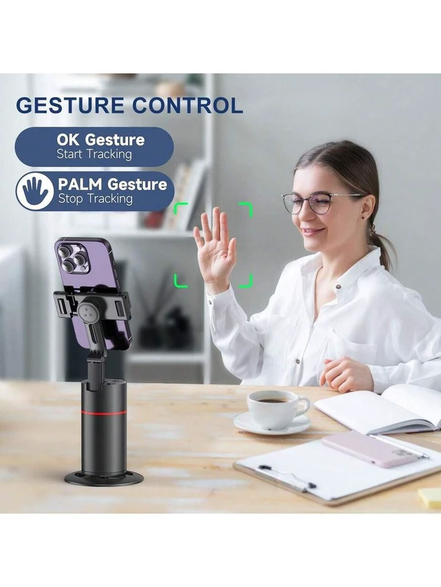 Alt view image 5 of 7 - Bks Automatic Face Tracking Phone Holder Tripod with Remote Control, 360 Rotation Smart Selfie Stick for Smartphone Live Streaming