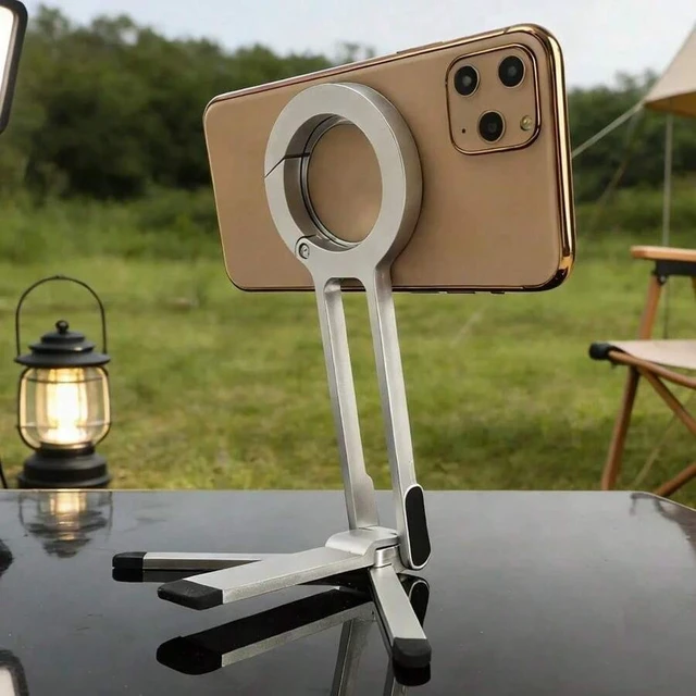 Alt view image 4 of 7 - Bks Magnetic Carabiner Phone Holder Tripod Selfie Stick Foldable Portable Outdoor Bracket Stand