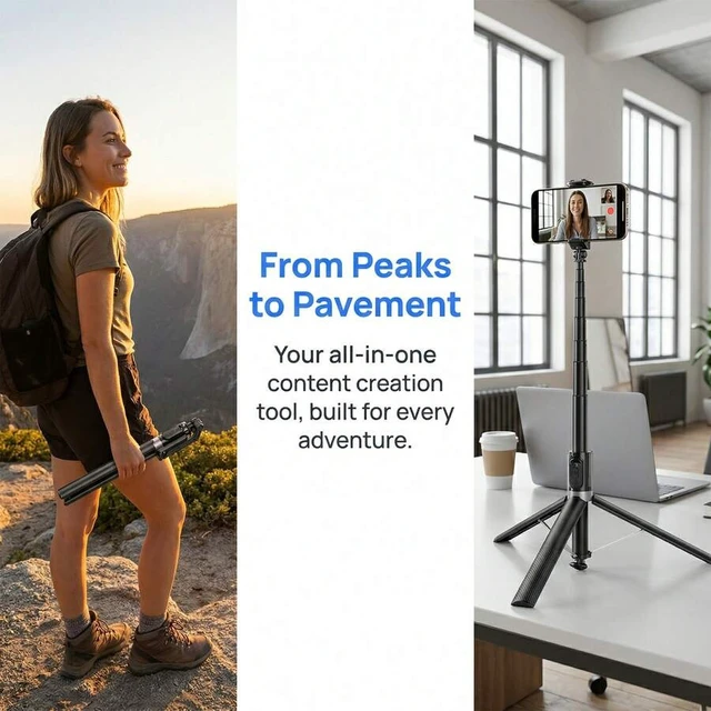 Alt view image 4 of 7 - Bks Phone Tripod, 69 Inch Selfie Stick Stand Lightweight Multi-Functional Tripod For Various Phones
