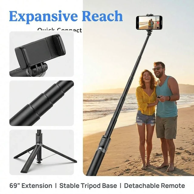 Alt view image 6 of 7 - Bks Phone Tripod, 69 Inch Selfie Stick Stand Lightweight Multi-Functional Tripod For Various Phones