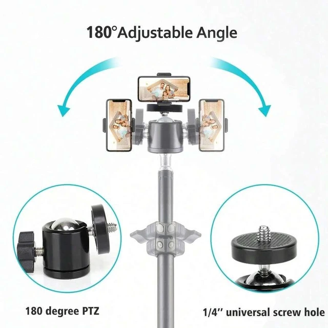 Alt view image 3 of 6 - Bks 63 Inch Extendable Selfie Stick Tripod with 360 Gimbal and Universal Phone Holder for Live Video Shooting Compatible Mobile Phones Cameras Portable Stand