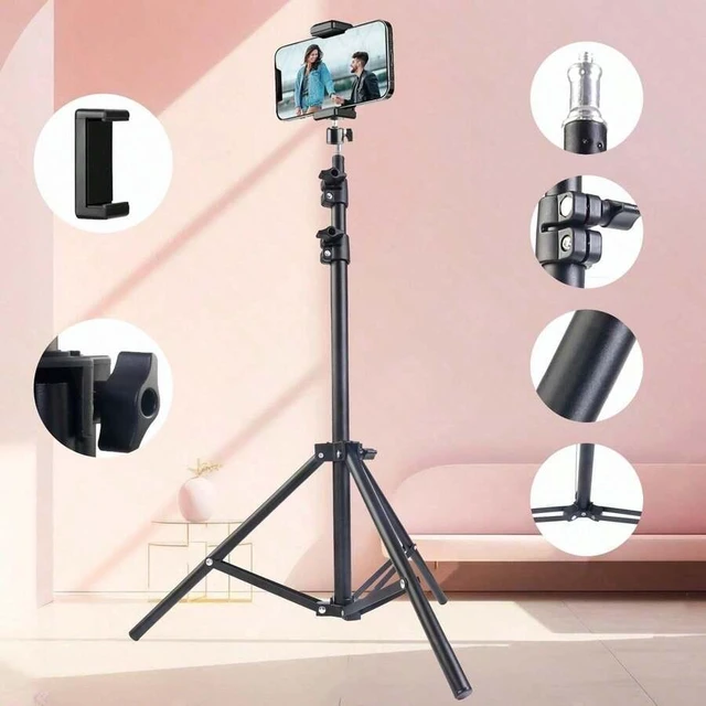 Alt view image 4 of 6 - Bks 63 Inch Extendable Selfie Stick Tripod with 360 Gimbal and Universal Phone Holder for Live Video Shooting Compatible Mobile Phones Cameras Portable Stand