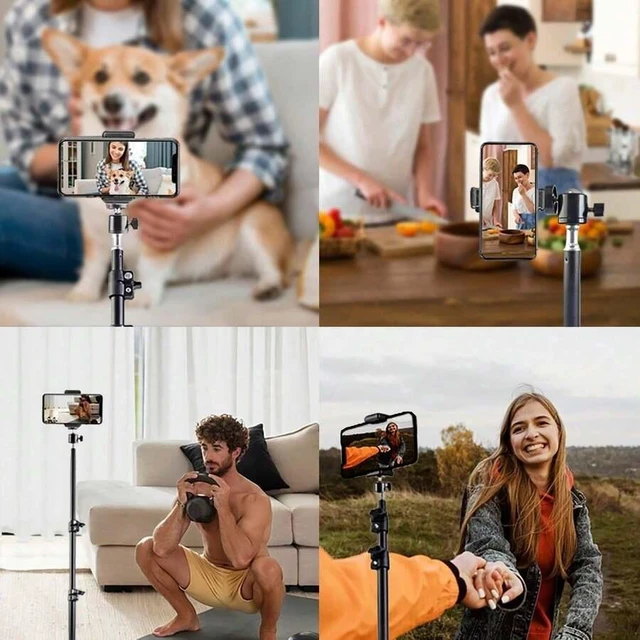 Alt view image 6 of 6 - Bks 63 Inch Extendable Selfie Stick Tripod with 360 Gimbal and Universal Phone Holder for Live Video Shooting Compatible Mobile Phones Cameras Portable Stand