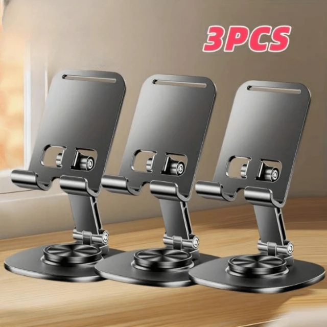 Main image of Bks 3-Pack Metal Silicone Alloy Folding Phone Tablet Stand 360 Rotating Base Mechanical Sound Desktop Mount for Live Streaming Selfie Video Recording