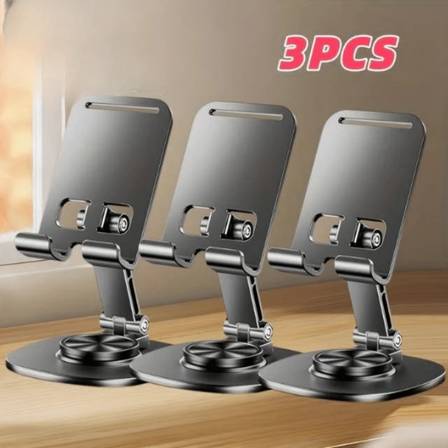 Alt view image 2 of 7 - Bks 3-Pack Metal Silicone Alloy Folding Phone Tablet Stand 360 Rotating Base Mechanical Sound Desktop Mount for Live Streaming Selfie Video Recording