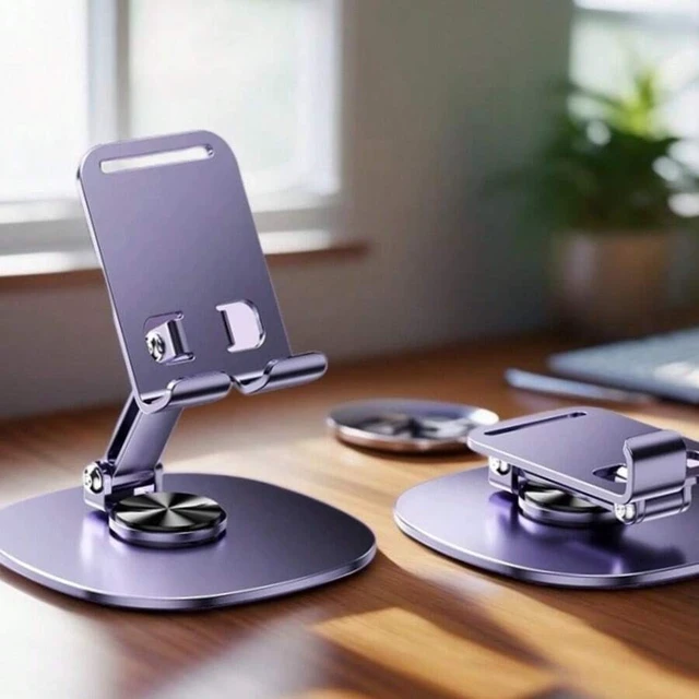 Alt view image 3 of 7 - Bks 3-Pack Metal Silicone Alloy Folding Phone Tablet Stand 360 Rotating Base Mechanical Sound Desktop Mount for Live Streaming Selfie Video Recording