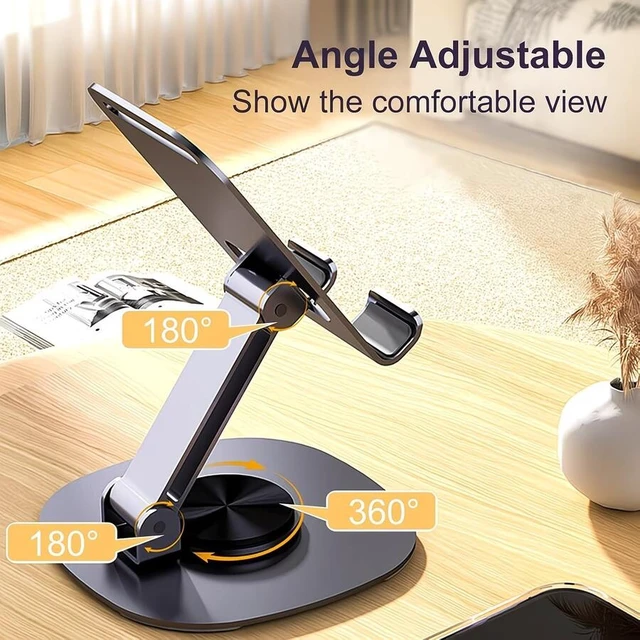 Alt view image 4 of 7 - Bks 3-Pack Metal Silicone Alloy Folding Phone Tablet Stand 360 Rotating Base Mechanical Sound Desktop Mount for Live Streaming Selfie Video Recording