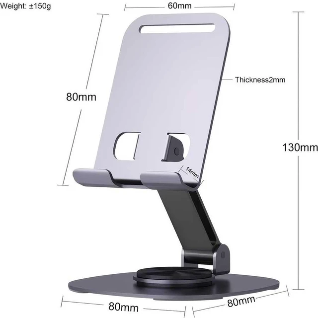 Alt view image 5 of 7 - Bks 3-Pack Metal Silicone Alloy Folding Phone Tablet Stand 360 Rotating Base Mechanical Sound Desktop Mount for Live Streaming Selfie Video Recording