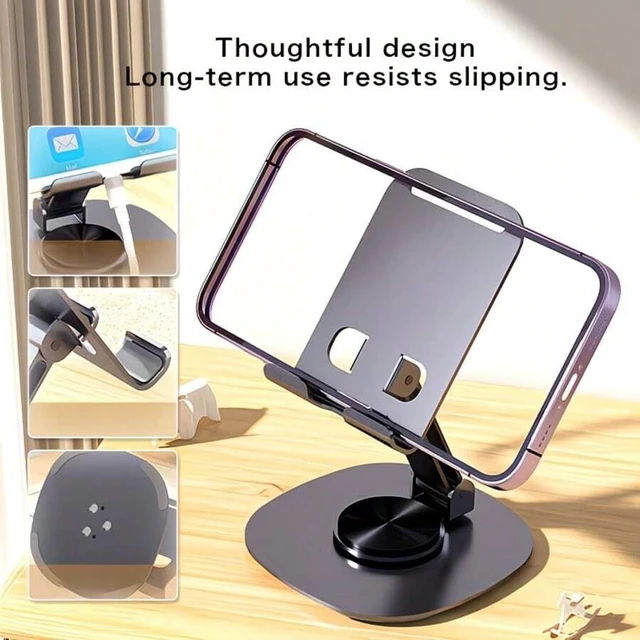 Alt view image 6 of 7 - Bks 3-Pack Metal Silicone Alloy Folding Phone Tablet Stand 360 Rotating Base Mechanical Sound Desktop Mount for Live Streaming Selfie Video Recording
