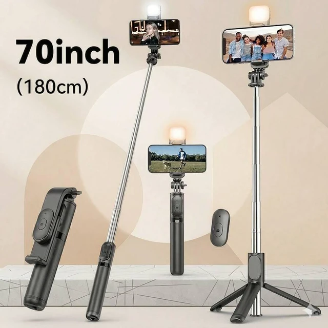 Main image of Bks 70 Inch Extendable Selfie Stick Tripod With Fill Light Wireless Remote Portable Stand For Android iPhone