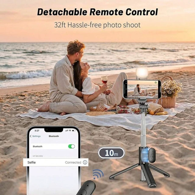 Alt view image 4 of 7 - Bks 70 Inch Extendable Selfie Stick Tripod With Fill Light Wireless Remote Portable Stand For Android iPhone