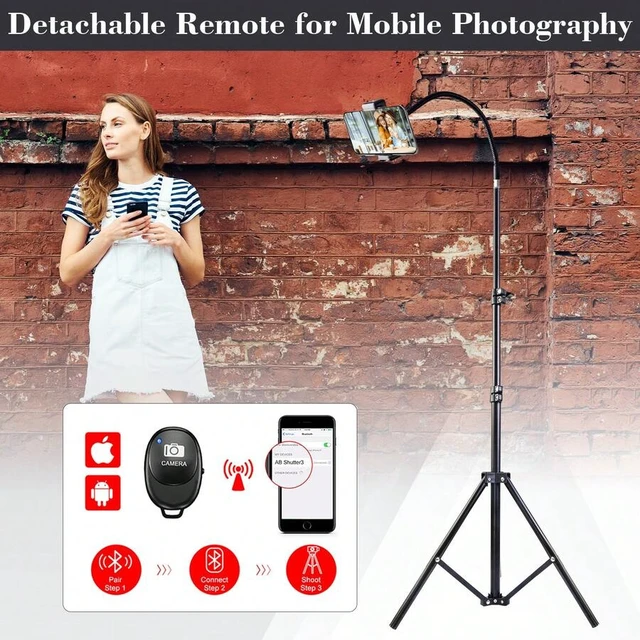 Alt view image 5 of 7 - Bks 63-Inch Aluminum Alloy Tripod Selfie Stick With Bluetooth Remote, 35cm Flexible Hose, 1/4-Inch Interface for Smartphones and Cameras
