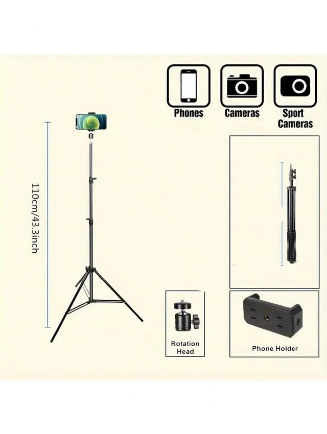 Alt view image 2 of 5 - Bks 43-Inch Foldable Tripod With Phone Holder, Multi-Functional Stand For Phones And Cameras, Compatible With IOS Android, Live Streaming Vlogging Selfie Stick