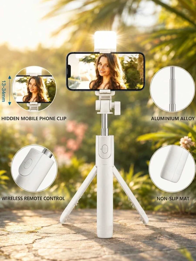 Alt view image 4 of 7 - Bks Bluetooth Selfie Stick Tripod With Remote Control And Fill Light, Phone Holder Live Streaming Tripod, Universal Photography Travel Selfie Gadget