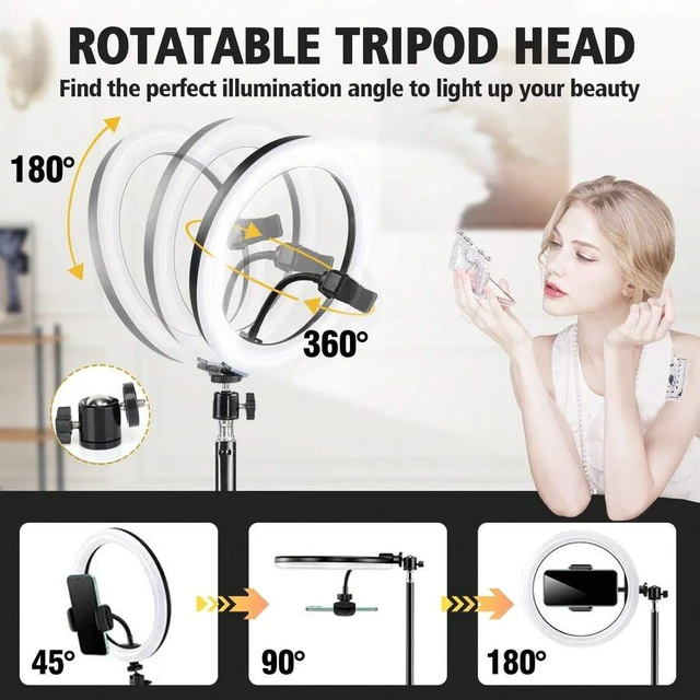 Alt view image 4 of 7 - Bks 10 Inch LED Selfie Ring Light Kit with Phone Clip and Adjustable Bracket - 3 Color Modes, 10 Brightness Levels, USB Powered for Makeup Video Photography