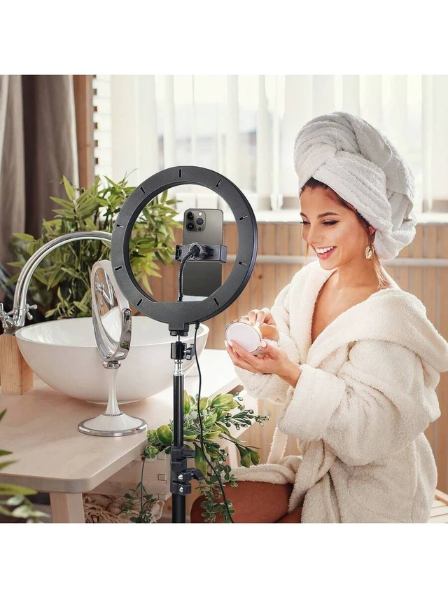 Alt view image 6 of 7 - Bks 10 Inch LED Selfie Ring Light Kit with Phone Clip and Adjustable Bracket - 3 Color Modes, 10 Brightness Levels, USB Powered for Makeup Video Photography