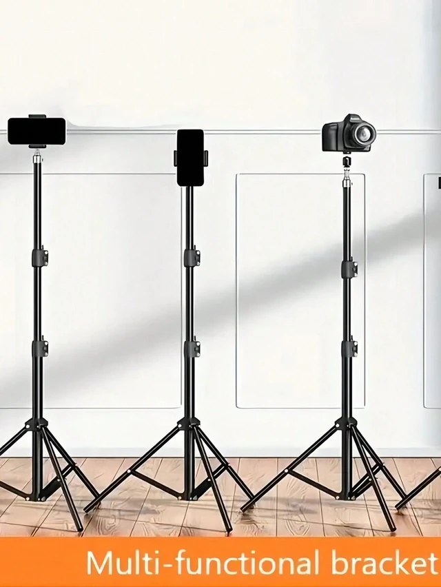 Alt view image 2 of 7 - Bks 160cm Floor-Standing Tripod Stand With Pan-Tilt Head And Phone Holder Compatible With IPhone Android Mobile Phones For Live Streaming Vlog Family Gatherings Christmas Party Outdoor Activities Inte