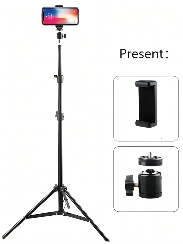 Alt view image 5 of 7 - Bks 160cm Floor-Standing Tripod Stand With Pan-Tilt Head And Phone Holder Compatible With IPhone Android Mobile Phones For Live Streaming Vlog Family Gatherings Christmas Party Outdoor Activities Inte