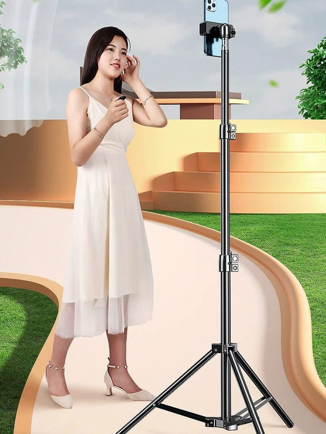 Alt view image 6 of 7 - Bks 160cm Floor-Standing Tripod Stand With Pan-Tilt Head And Phone Holder Compatible With IPhone Android Mobile Phones For Live Streaming Vlog Family Gatherings Christmas Party Outdoor Activities Inte