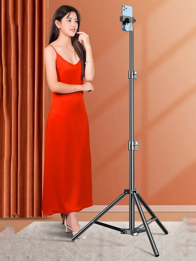 Alt view image 7 of 7 - Bks 160cm Floor-Standing Tripod Stand With Pan-Tilt Head And Phone Holder Compatible With IPhone Android Mobile Phones For Live Streaming Vlog Family Gatherings Christmas Party Outdoor Activities Inte