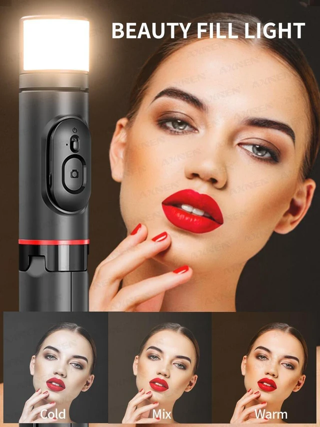 Alt view image 3 of 7 - Bks Portable Selfie Stick Tripod with Arc Fill Light and Wireless Remote for Smartphones IPhone