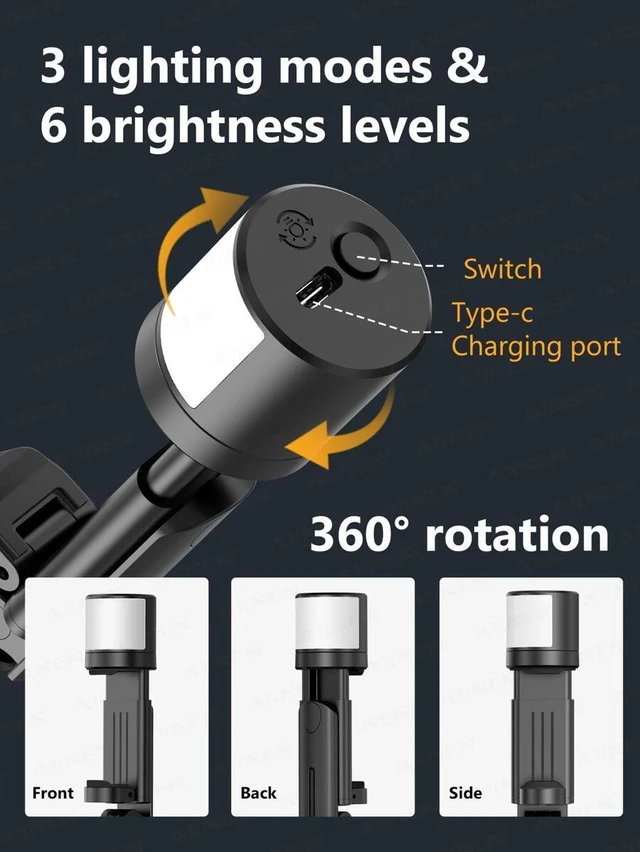 Alt view image 4 of 7 - Bks Portable Selfie Stick Tripod with Arc Fill Light and Wireless Remote for Smartphones IPhone