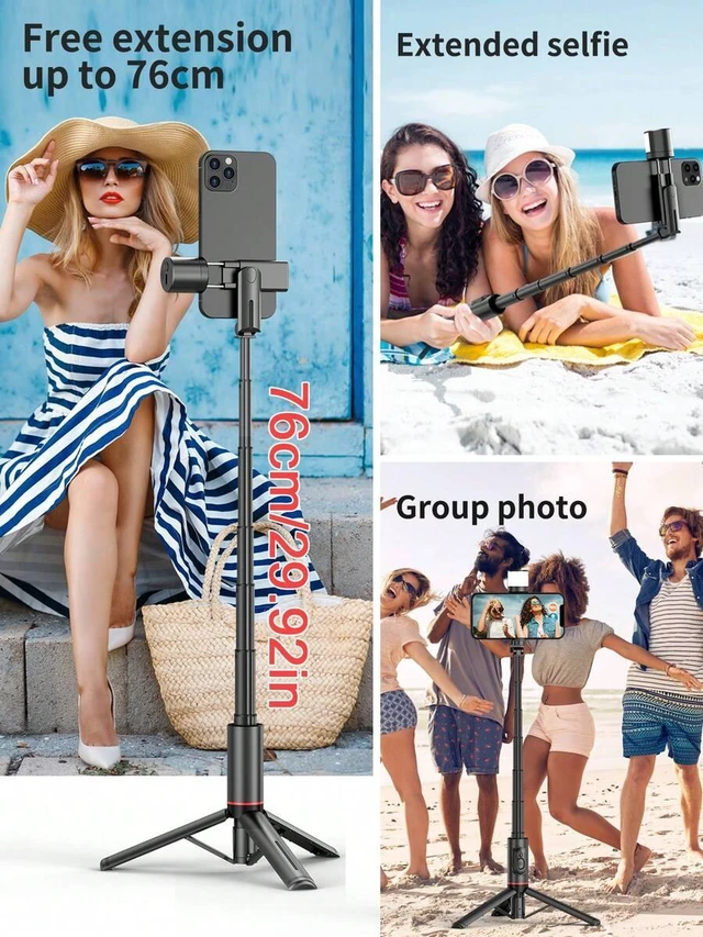 Alt view image 6 of 7 - Bks Portable Selfie Stick Tripod with Arc Fill Light and Wireless Remote for Smartphones IPhone
