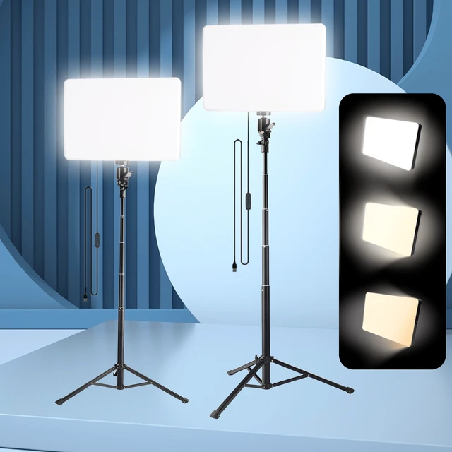 Alt view image 2 of 7 - Bks 10 Inch Square LED Light with 130cm Tripod, 3 Modes USB Powered, 1/4 Screw Mount for Streaming and Indoor Photography