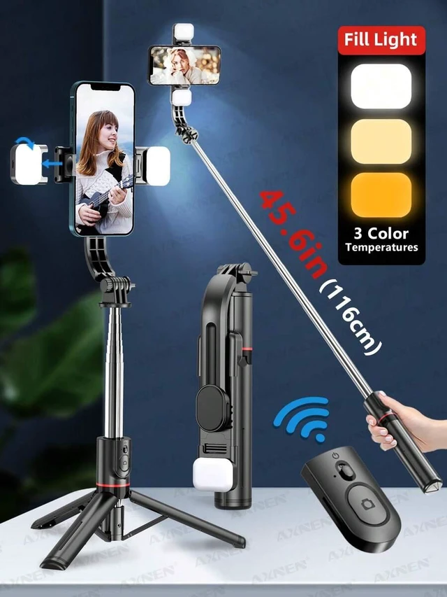 Main image of Bks 45 Inch Selfie Stick Tripod with Dual Fill Lights, Extendable Portable Phone Stand with Remote Control for iPhone and Android Smartphones