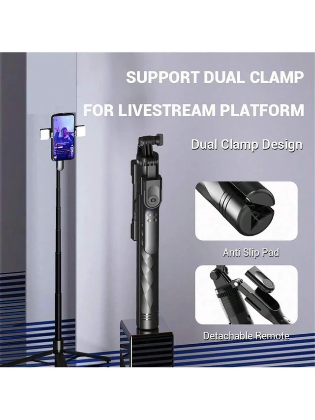 Alt view image 3 of 7 - Bks Selfie Stick Tripod Phone Holder Stand 1.7M Balance Steady Shooting Live Wireless Bluetooth Remote Control Black