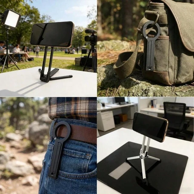 Alt view image 5 of 7 - Bks Magnetic Carabiner Phone Holder Tripod Selfie Stick Foldable Portable Outdoor Bracket Stand