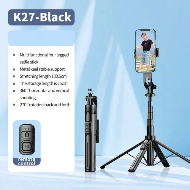 Main image of Bks Aluminum Alloy Selfie Stick Tripod With Bluetooth Remote, Extendable Phone Holder For Smartphones iOS Android