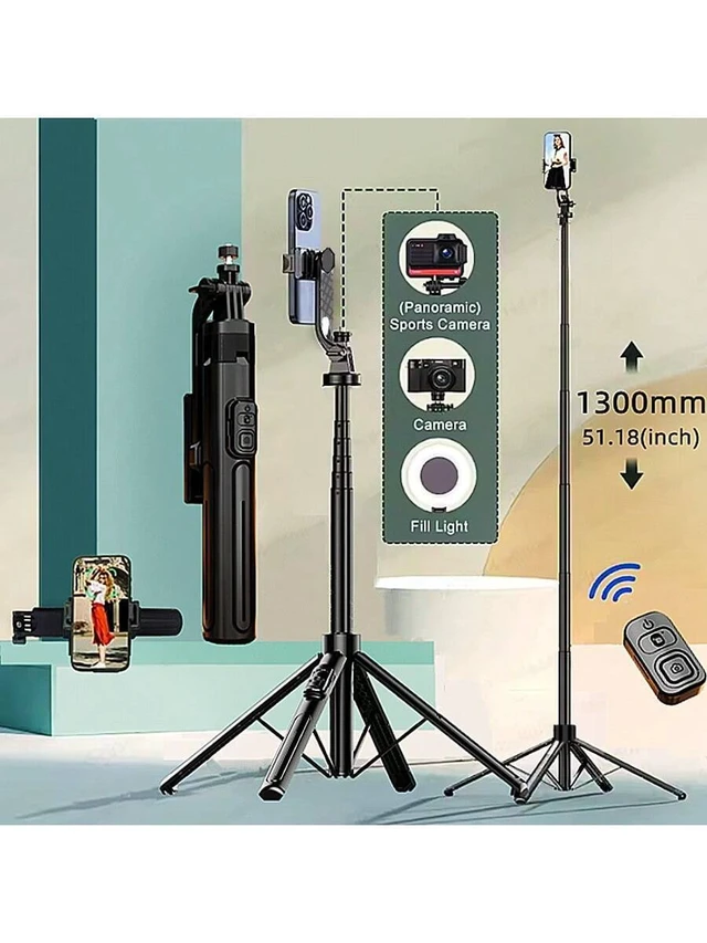Alt view image 2 of 7 - Bks Aluminum Alloy Selfie Stick Tripod With Bluetooth Remote, Extendable Phone Holder For Smartphones iOS Android