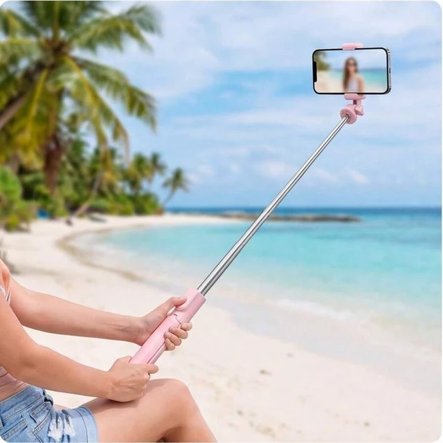 Alt view image 2 of 7 - Bks Pink Selfie Stick Tripod with Wireless Remote, Rotatable Phone Clip, Telescopic Stand for Vlog Video Recording