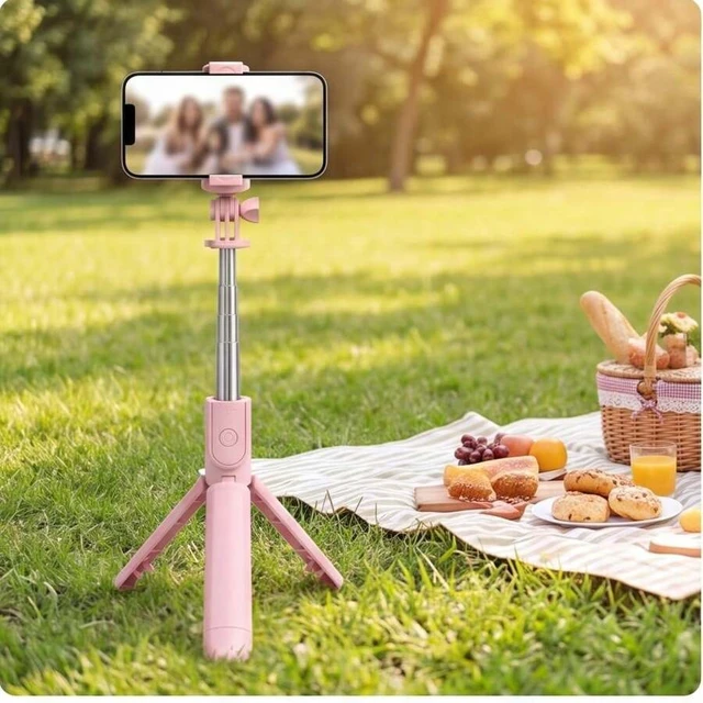 Alt view image 4 of 7 - Bks Pink Selfie Stick Tripod with Wireless Remote, Rotatable Phone Clip, Telescopic Stand for Vlog Video Recording