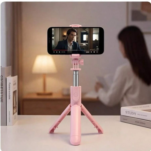 Alt view image 7 of 7 - Bks Pink Selfie Stick Tripod with Wireless Remote, Rotatable Phone Clip, Telescopic Stand for Vlog Video Recording