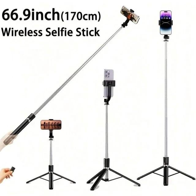 Main image of Bks 70 Inch Bluetooth Selfie Stick Tripod With LED Backlight, Wireless Remote Control, 360° Rotatable Phone Holder, Extendable Stable Anti-Shake Floor Tripod Stand For Live Streaming, Vlog, Travel, Ou