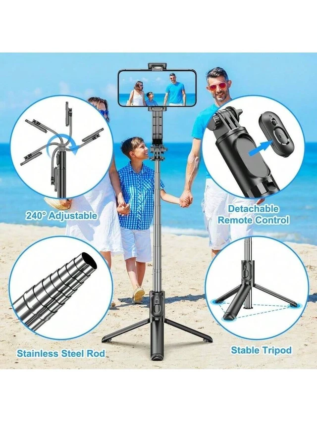 Alt view image 2 of 5 - Bks Extendable Selfie Stick Tripod With Wireless Remote, Portable Lightweight Phone Holder Compatible with iPhone Android Smartphone