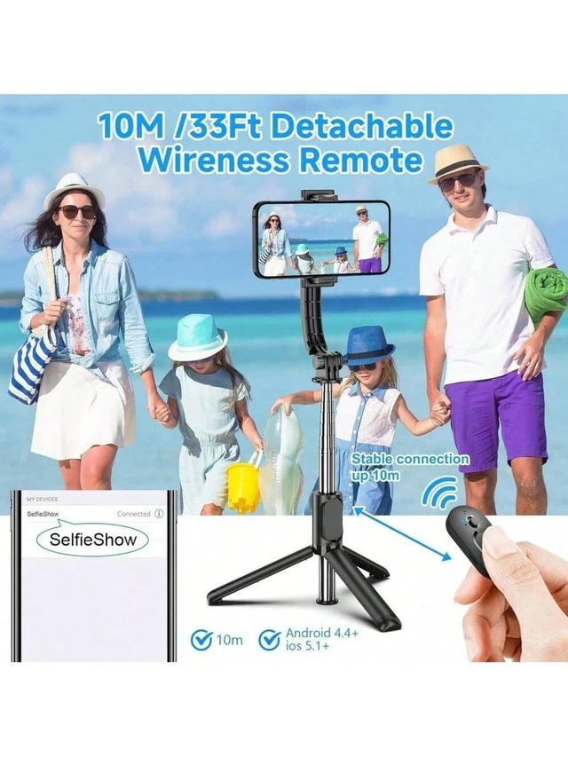 Alt view image 3 of 5 - Bks Extendable Selfie Stick Tripod With Wireless Remote, Portable Lightweight Phone Holder Compatible with iPhone Android Smartphone