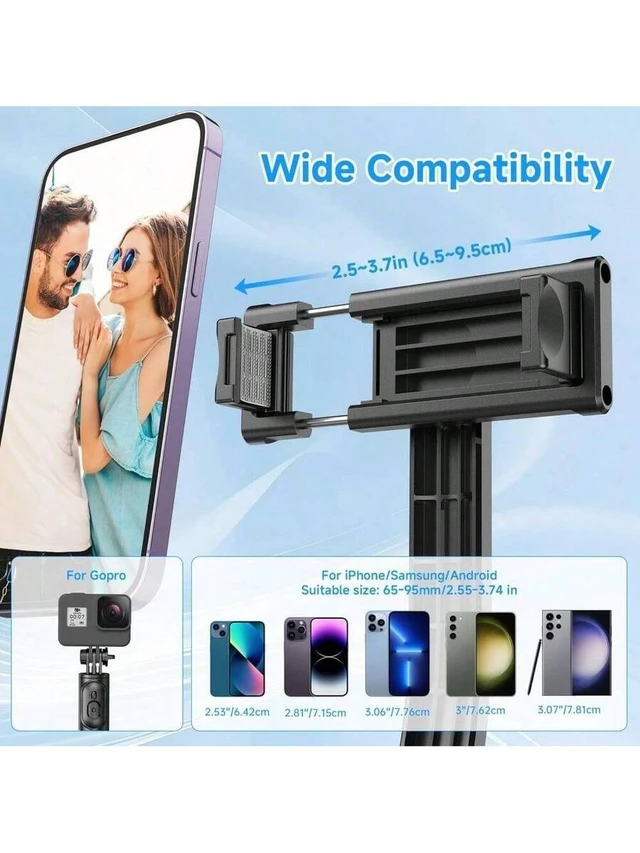 Alt view image 4 of 5 - Bks Extendable Selfie Stick Tripod With Wireless Remote, Portable Lightweight Phone Holder Compatible with iPhone Android Smartphone