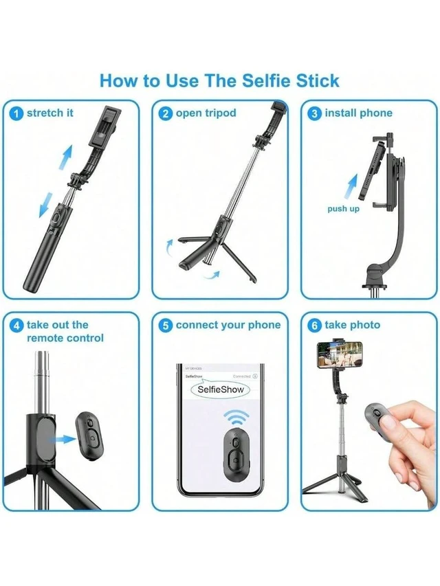 Alt view image 5 of 5 - Bks Extendable Selfie Stick Tripod With Wireless Remote, Portable Lightweight Phone Holder Compatible with iPhone Android Smartphone