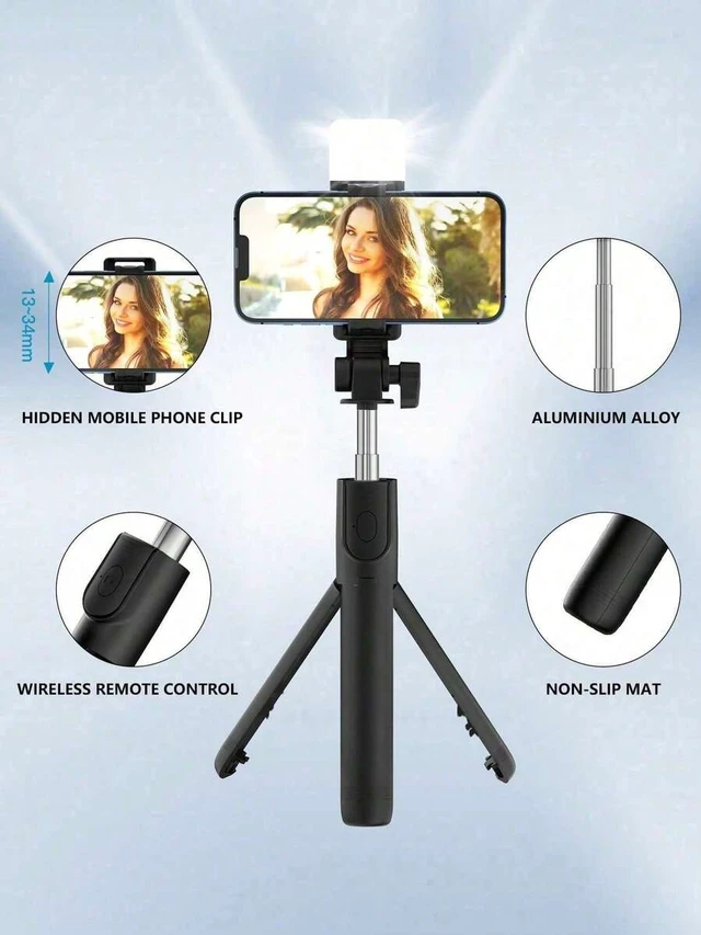 Alt view image 3 of 7 - Bks Bluetooth Selfie Stick Tripod With LED Fill Light & Remote, Portable Phone Tripod For Vlog, Live Streaming, Travel, Android Compatible With Iphone Android Phone