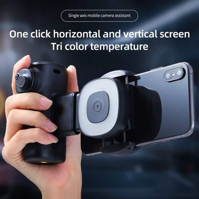 Alt view image 3 of 7 - Bks Smartphone Camera Grip Stabilizer with Fill Light and Bluetooth Shutter, 90 Degree Rotating Handle for Vlog Selfie