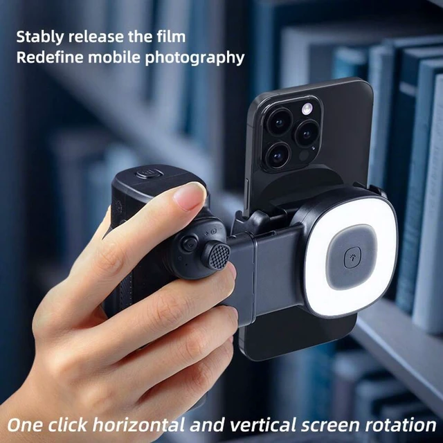 Alt view image 4 of 7 - Bks Smartphone Camera Grip Stabilizer with Fill Light and Bluetooth Shutter, 90 Degree Rotating Handle for Vlog Selfie
