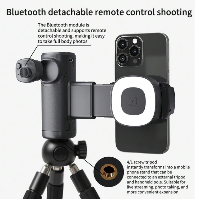 Alt view image 7 of 7 - Bks Smartphone Camera Grip Stabilizer with Fill Light and Bluetooth Shutter, 90 Degree Rotating Handle for Vlog Selfie